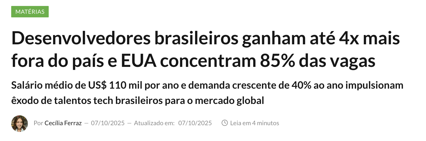 Desenvolvedores brasileiros ganham até 4x mais fora do país